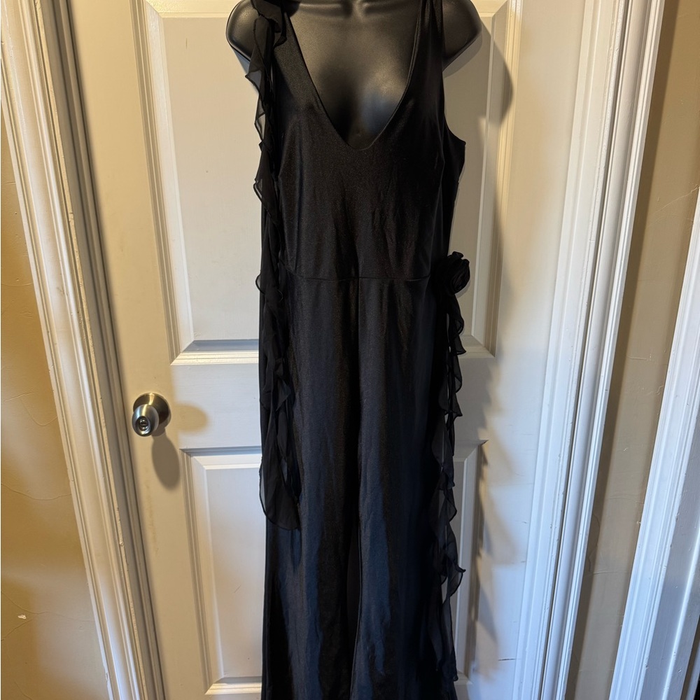 Fashion Nova Black Ruffle-Trim Jumpsuit